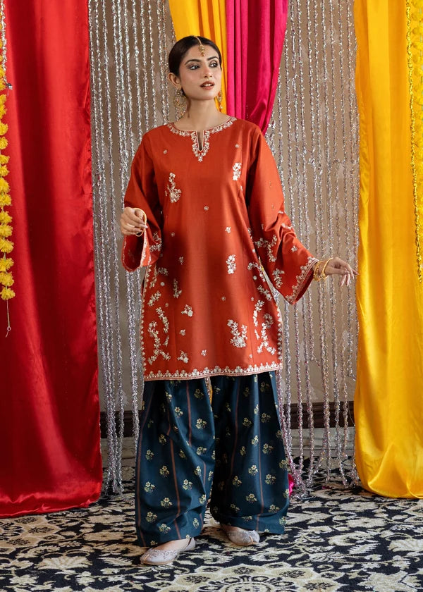 BP-1016 Rust Orange Embroidered Lawn Suit – Unstitched 2 Piece