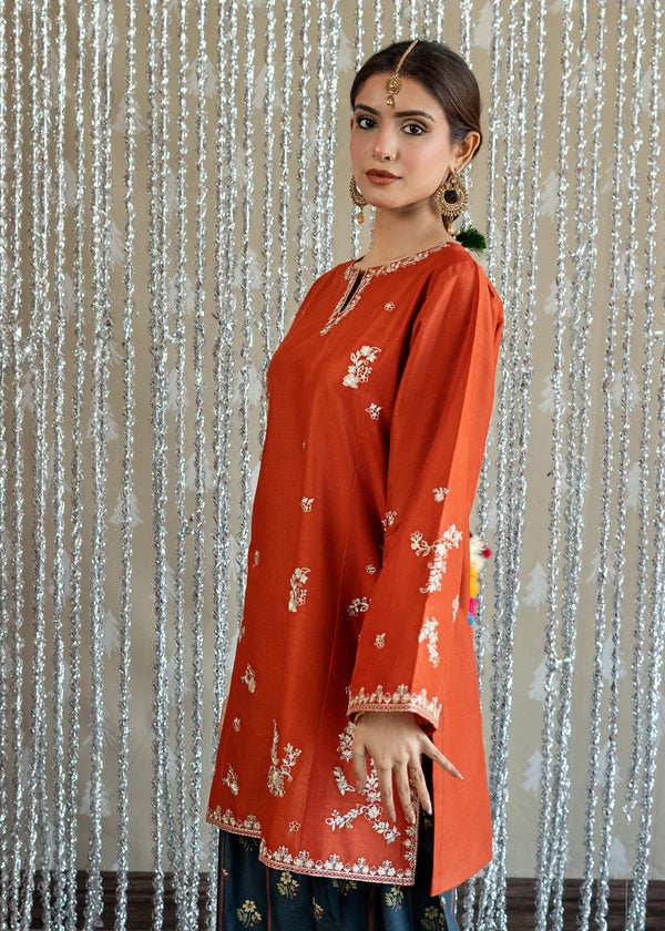 BP-1016 Rust Orange Embroidered Lawn Suit – Unstitched 2 Piece