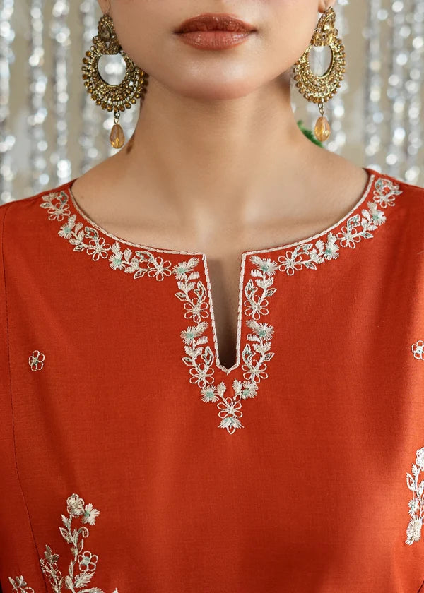 BP-1016 Rust Orange Embroidered Lawn Suit – Unstitched 2 Piece