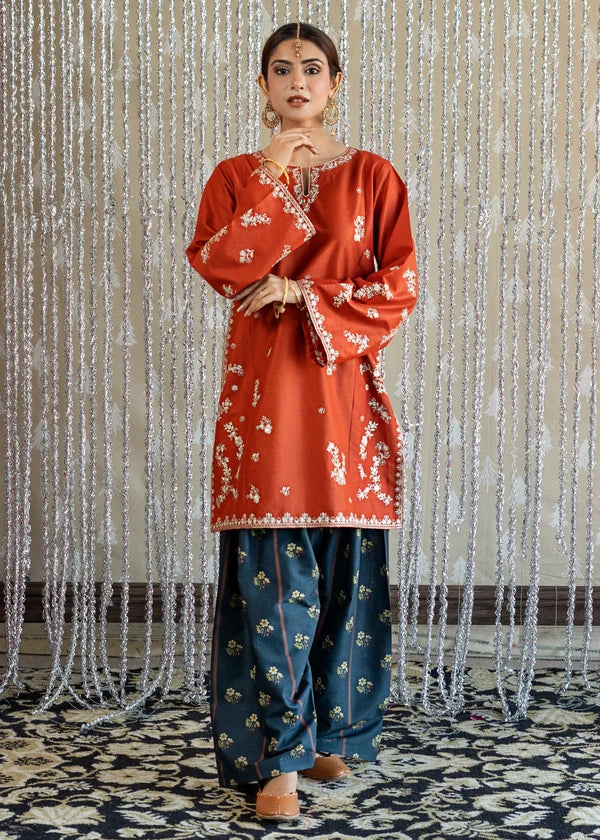 BP-1016 Rust Orange Embroidered Lawn Suit – Unstitched 2 Piece
