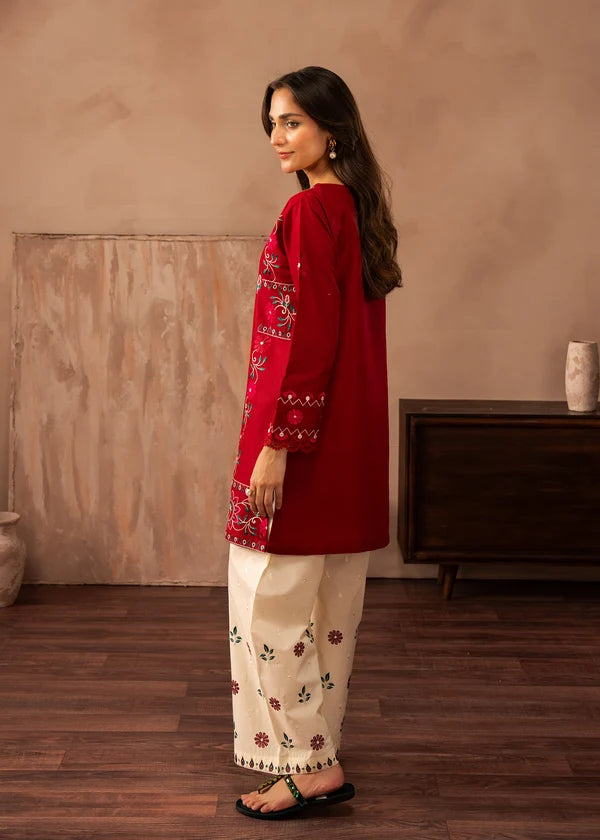 BP-1009 Ruhayee White & Red Printed Lawn Suit – Unstitched 2 Piece