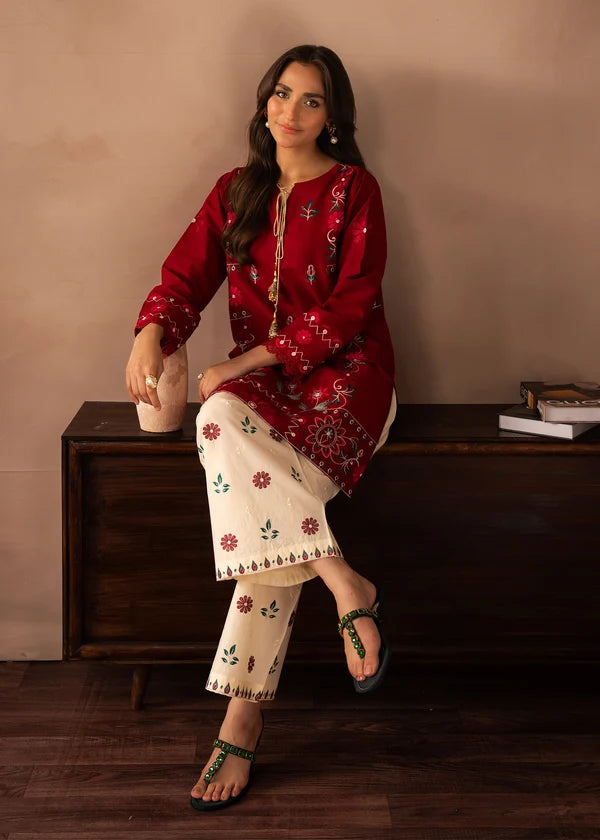BP-1009 Ruhayee White & Red Printed Lawn Suit – Unstitched 2 Piece