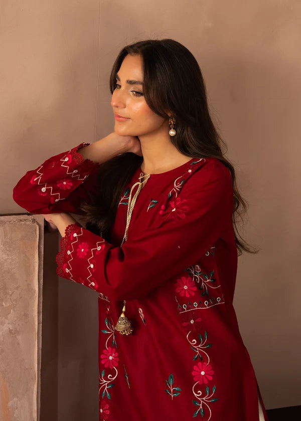 BP-1009 Ruhayee White & Red Printed Lawn Suit – Unstitched 2 Piece