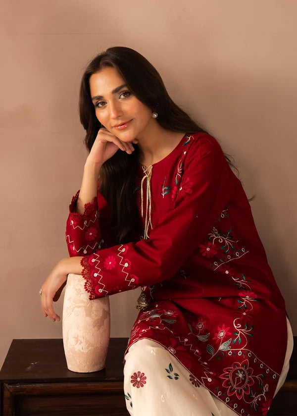 BP-1009 Ruhayee White & Red Printed Lawn Suit – Unstitched 2 Piece