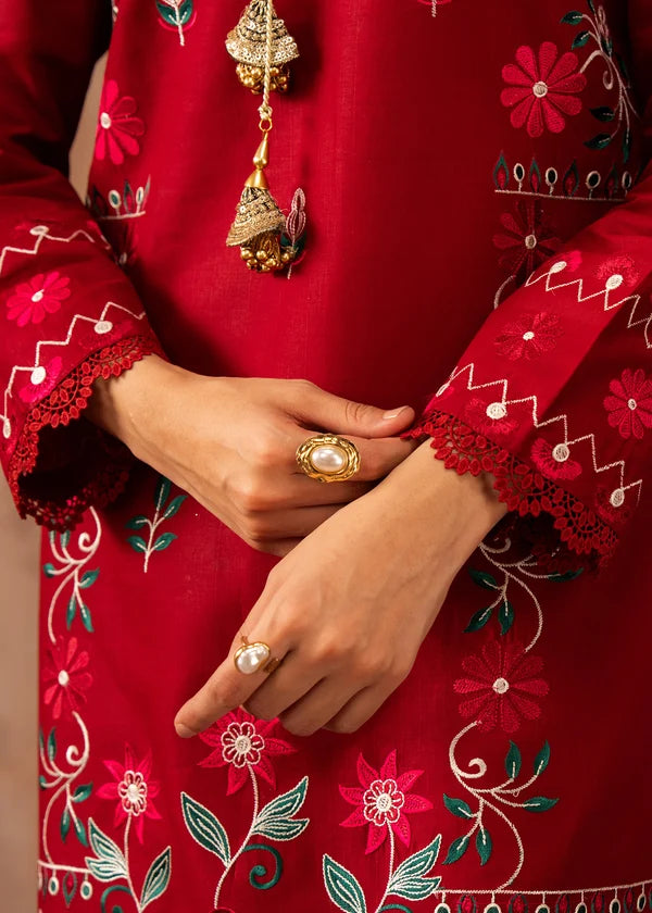 BP-1009 Ruhayee White & Red Printed Lawn Suit – Unstitched 2 Piece