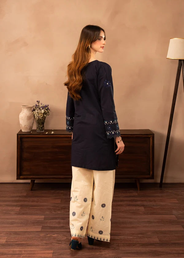 BP-1010 Unstitched 2 Piece Lawn Suit – White & Navy Blue | Bunawat.pk