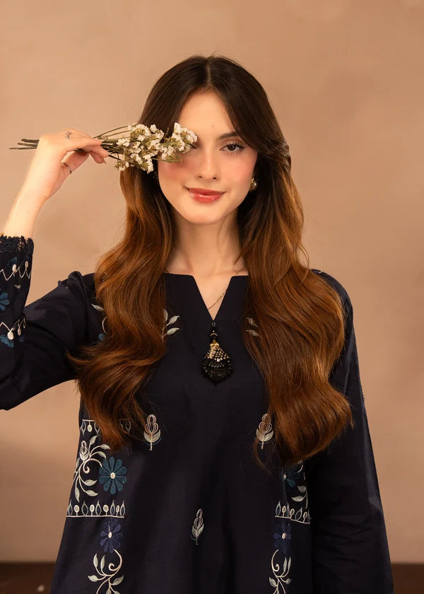 BP-1010 Unstitched 2 Piece Lawn Suit – White & Navy Blue | Bunawat.pk