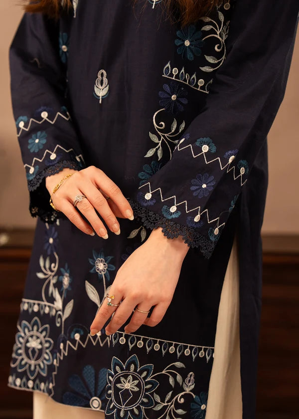 BP-1010 Unstitched 2 Piece Lawn Suit – White & Navy Blue | Bunawat.pk