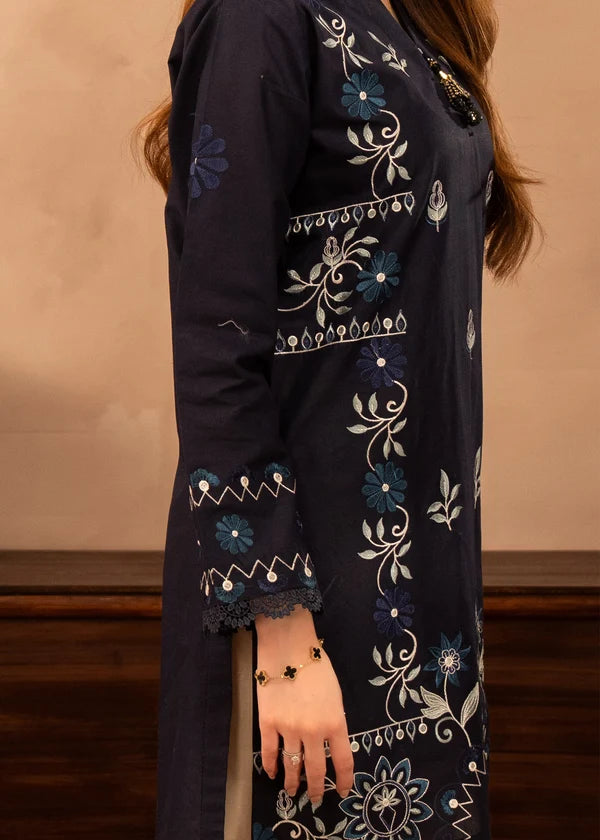 BP-1010 Unstitched 2 Piece Lawn Suit – White & Navy Blue | Bunawat.pk