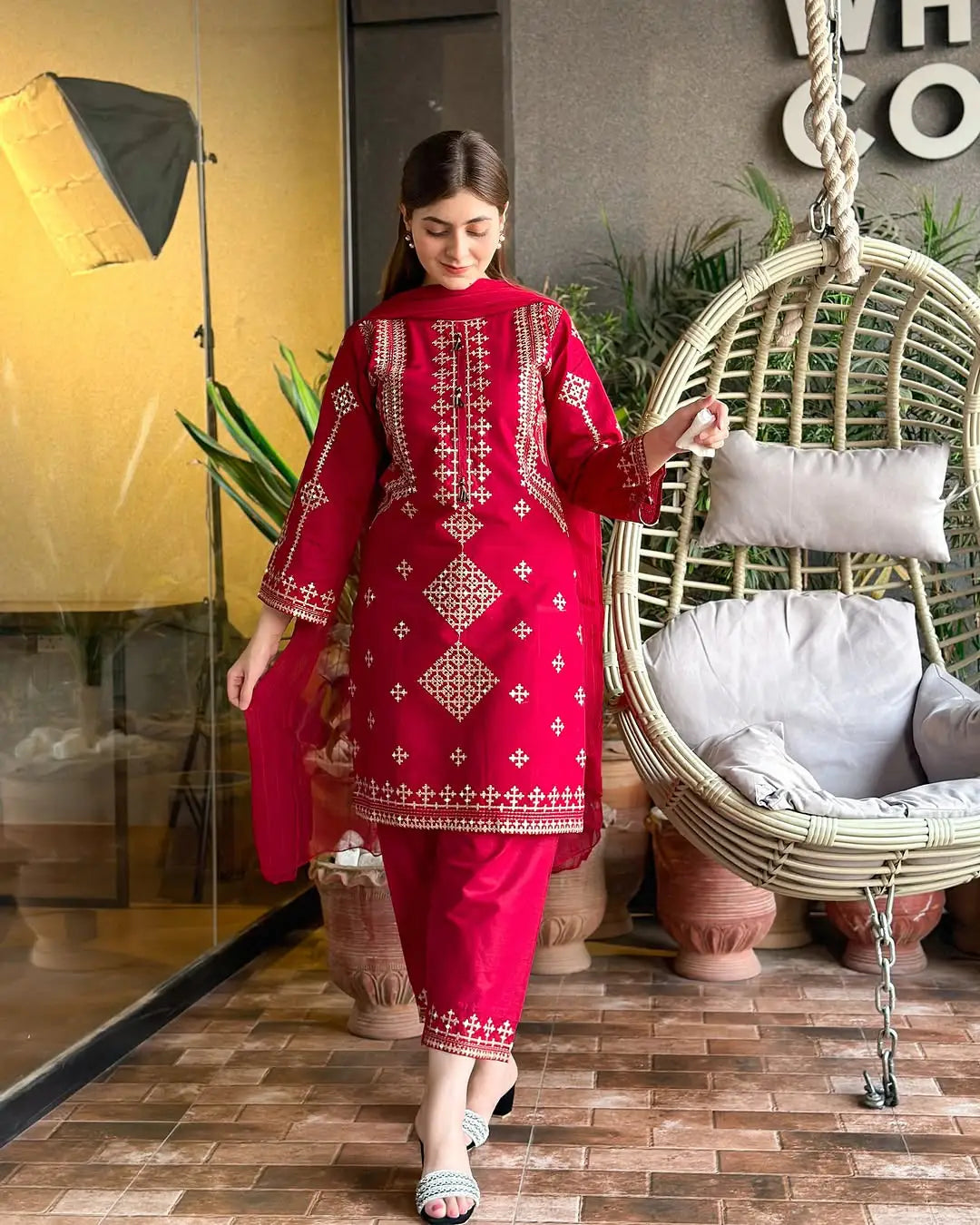 BP-1018 Women's Unstitched Cotton Embroidered 2-Piece Suit – Bunawat.pk