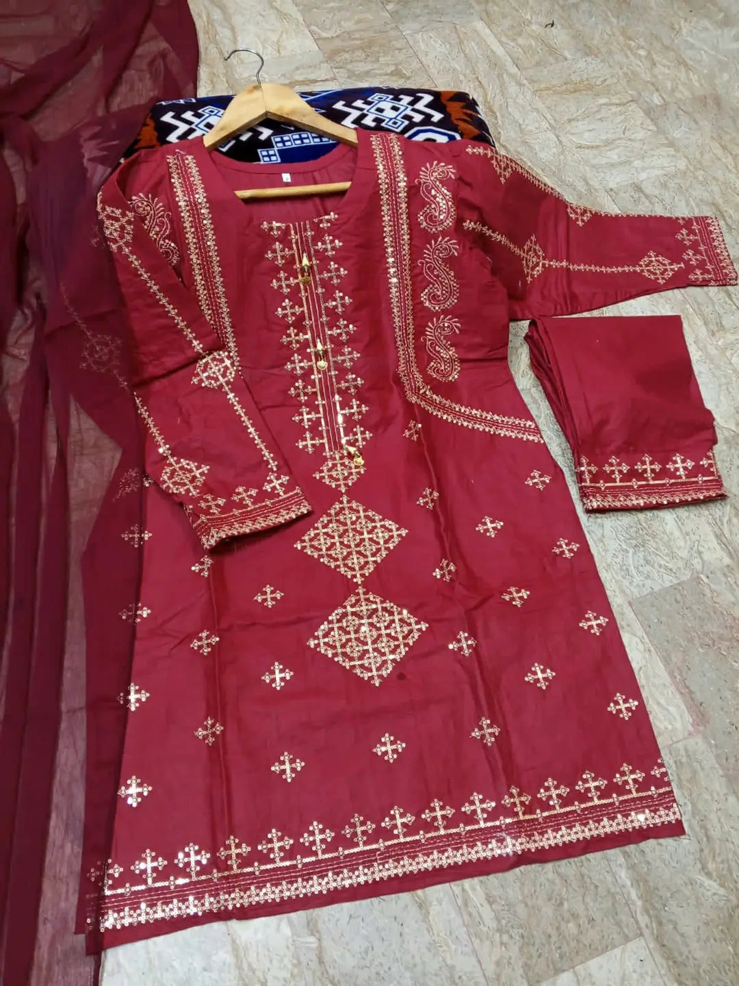 BP-1018 Women's Unstitched Cotton Embroidered 2-Piece Suit – Bunawat.pk