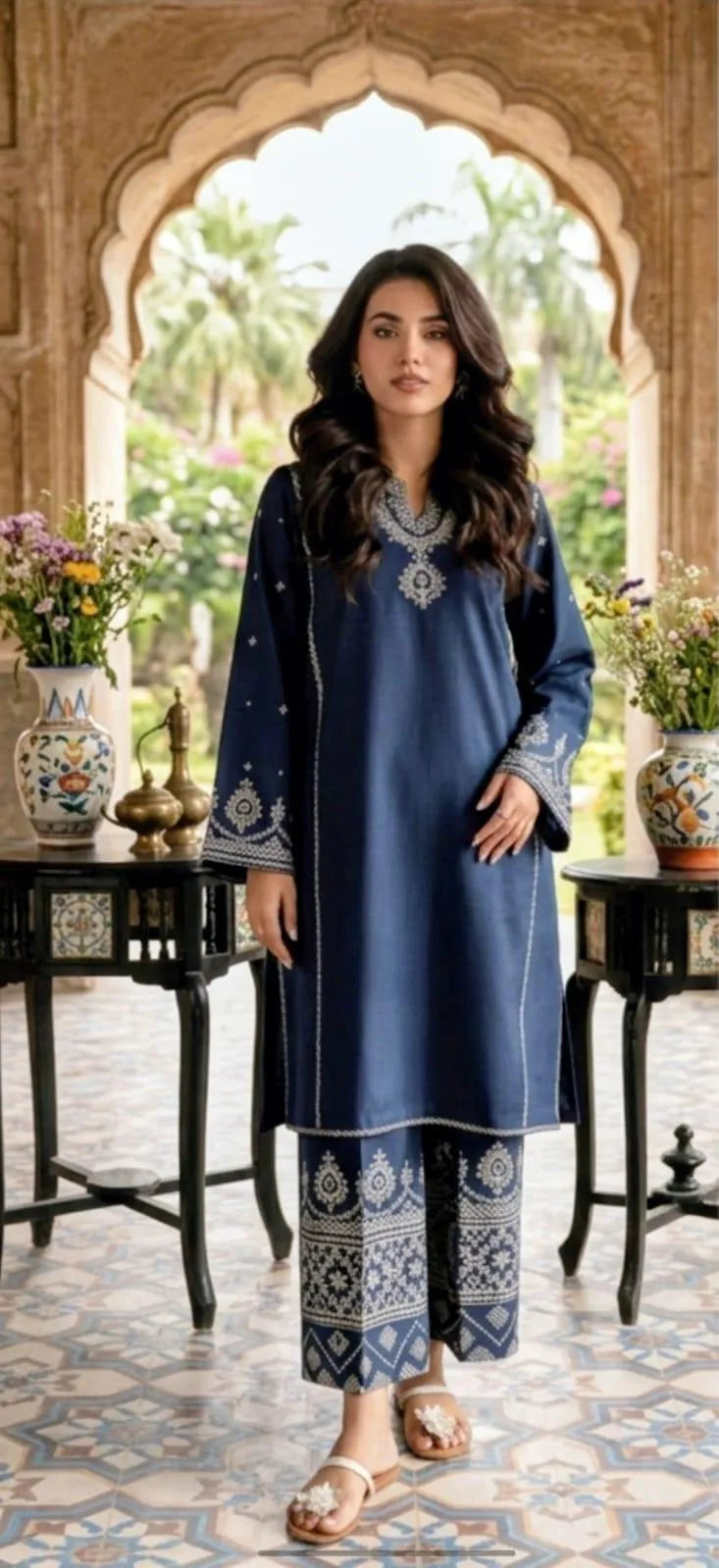 BP-1003 Women's Blue Embroidered Lawn Suit – 2 Piece Unstitched Eid & Party Wear