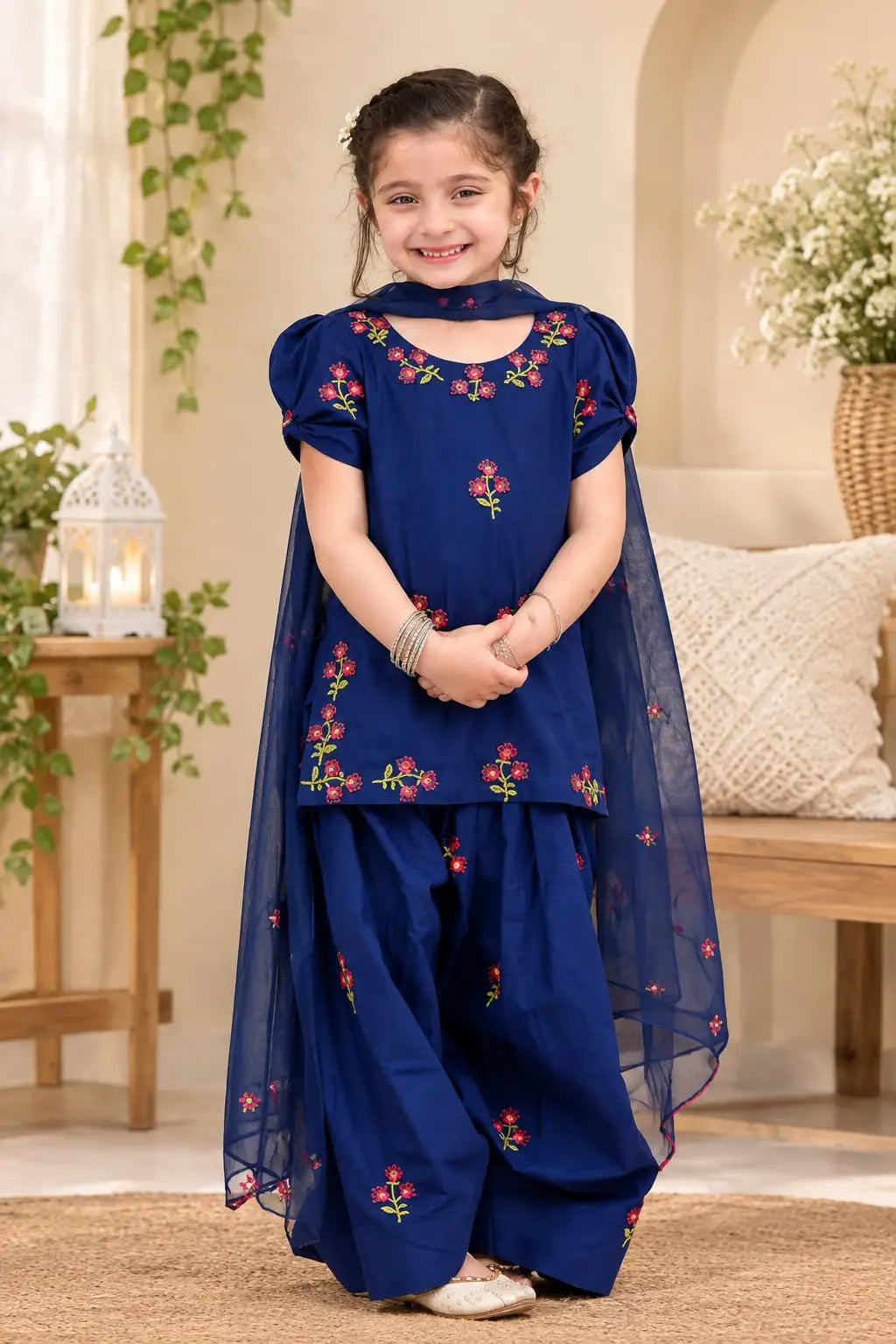 BP-2006 Girls Blue Dhanak Embroidered 3-Piece Unstitched Suit
