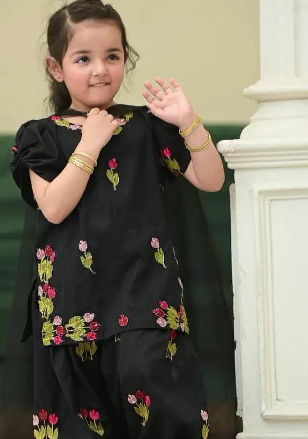 BP-2001 Girls' 3-Piece Dhanak Embroidered Unstitched Suit – Bunawat.pk