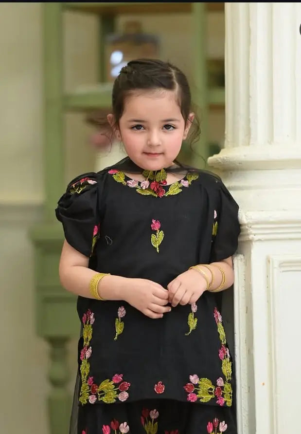 BP-2001 Girls' 3-Piece Dhanak Embroidered Unstitched Suit – Bunawat.pk
