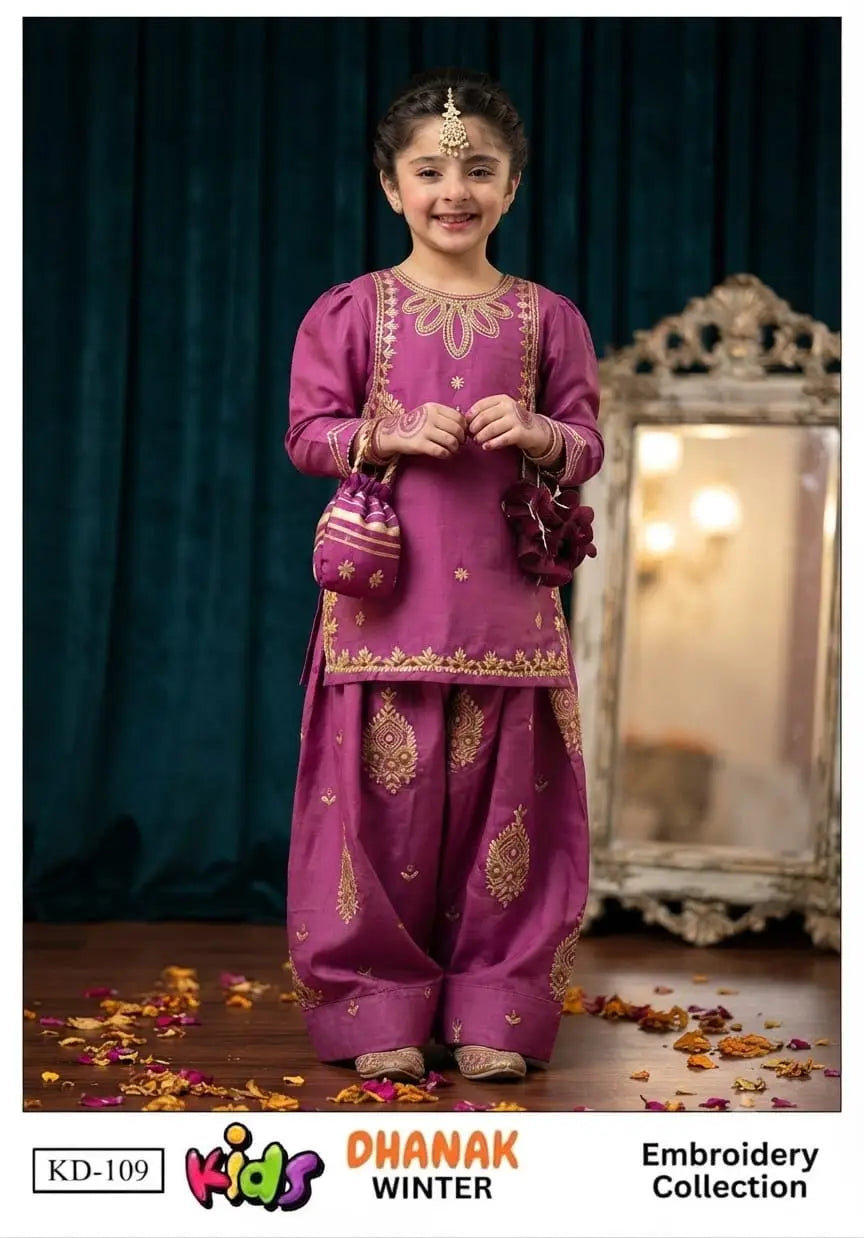 BP-2004 3-Piece Girls Dhanak Embroidered Unstitched Suit