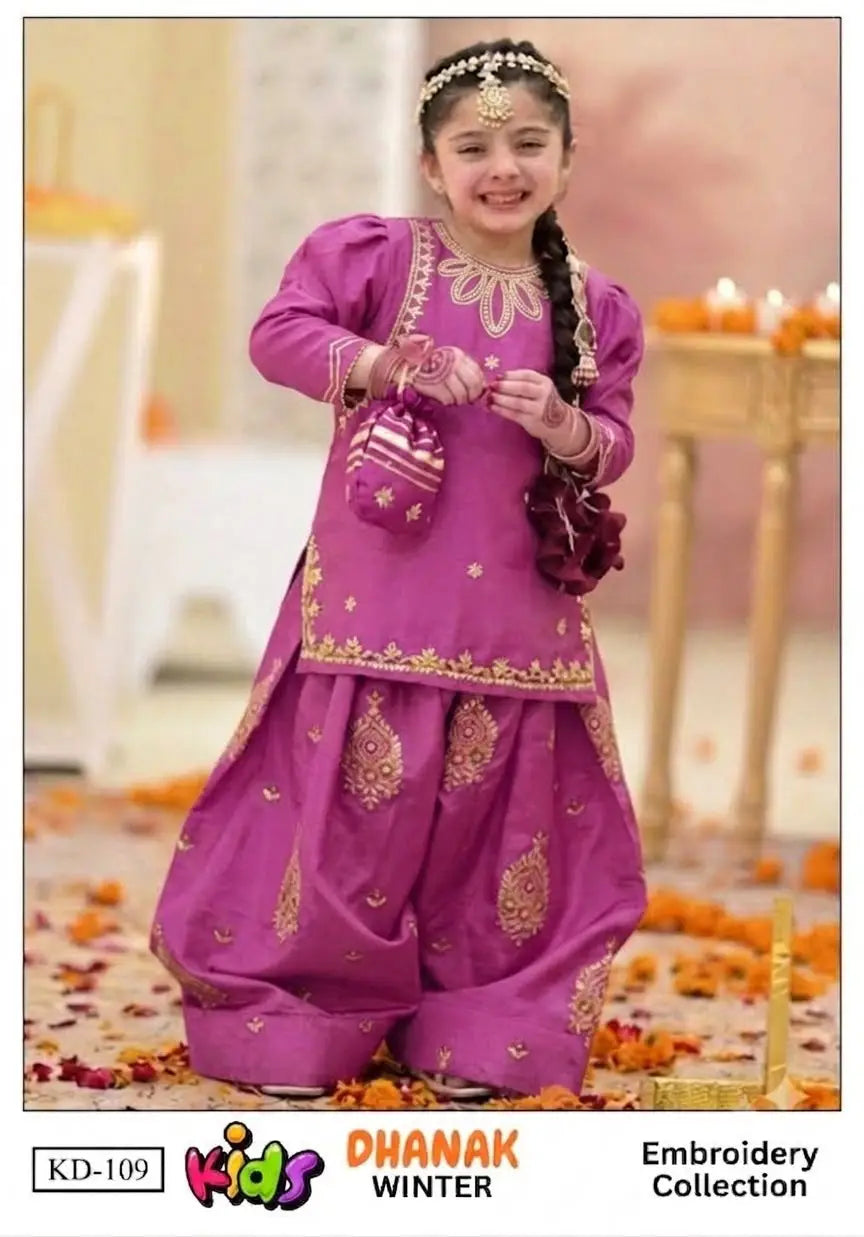 BP-2004 3-Piece Girls Dhanak Embroidered Unstitched Suit
